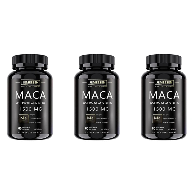 Organic Maca Root Powder Capsules 1500mg containing Maca Root Extract,Ashwagandha,Black Pepper, Supplements for Men Peaceful Pleasures Health and Wellness 3 bottles