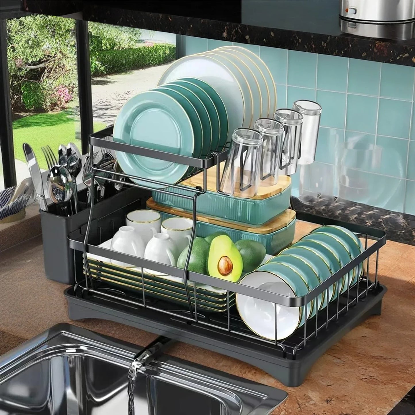 Large 2-Tier Dish Drying Rack – Big Capacity Countertop Drainer