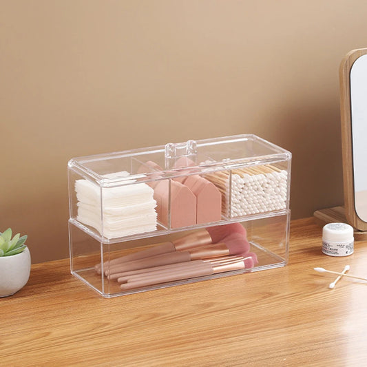 Clear 3-Compartment Bathroom Organizer – Cotton Ball, Swab & Vanity Makeup Storage Container Peaceful Pleasures Health and Wellness
