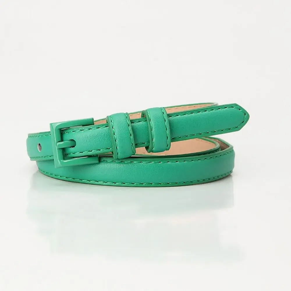 Women's Skinny Black PU Leather Belt – Slim Jeans Belt