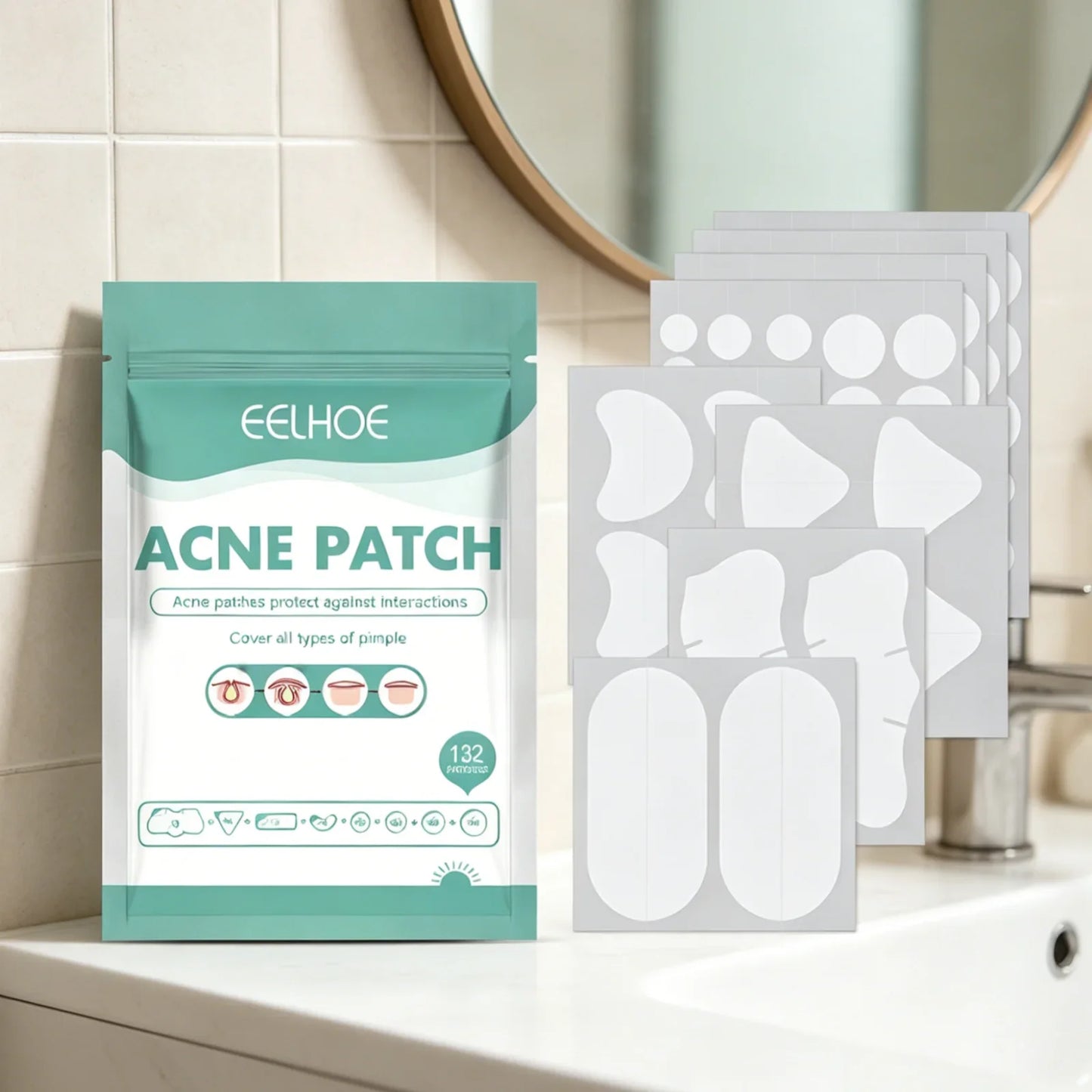 EELHOE 132-Pack Hydrocolloid Acne Patches – Invisible Pimple Fix