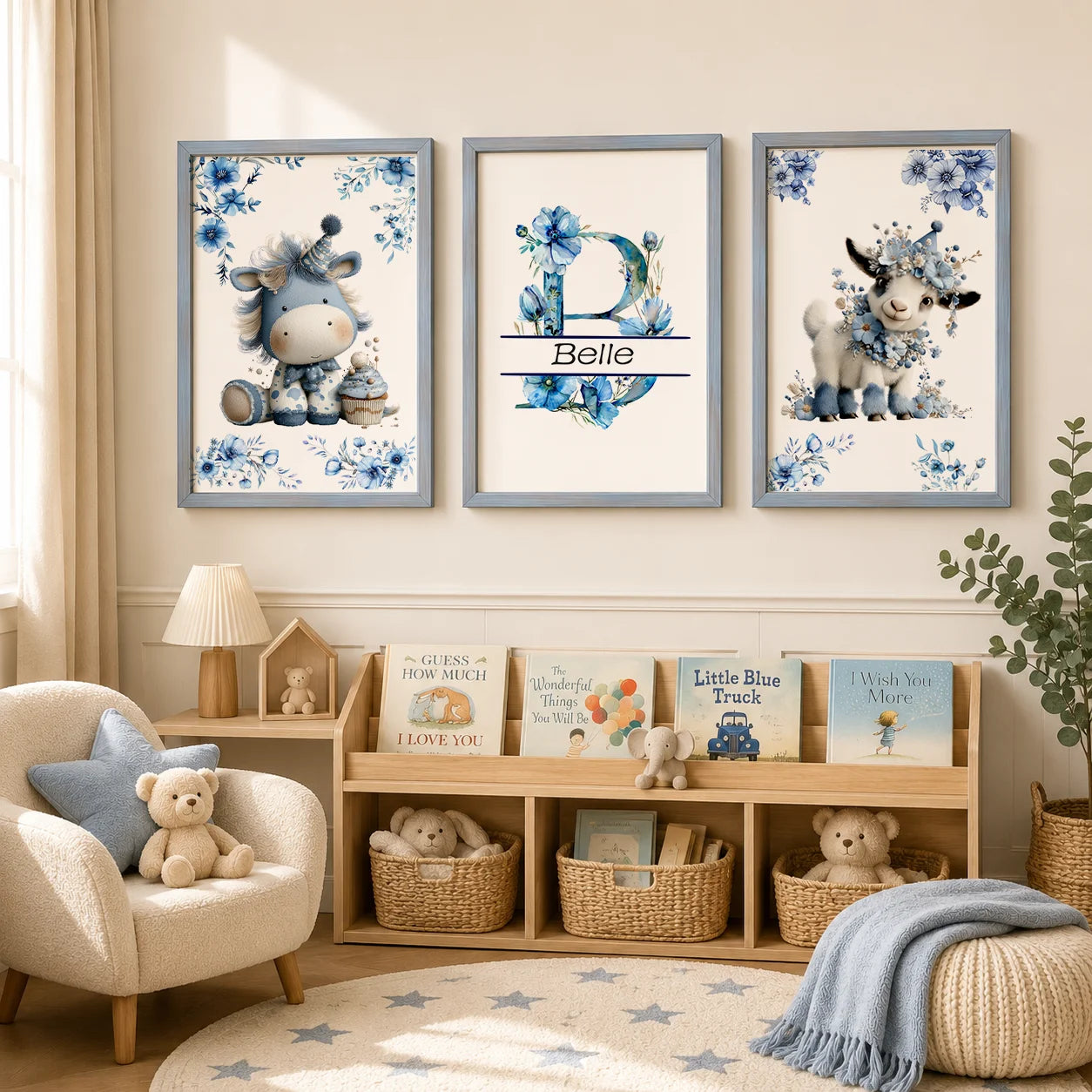 Custom Name Nursery Wall Art, Animal Flower Canvas Painting, Nordic Poster Print for Baby, Toddler Kids Room Decor Peaceful Pleasures Health and Wellness