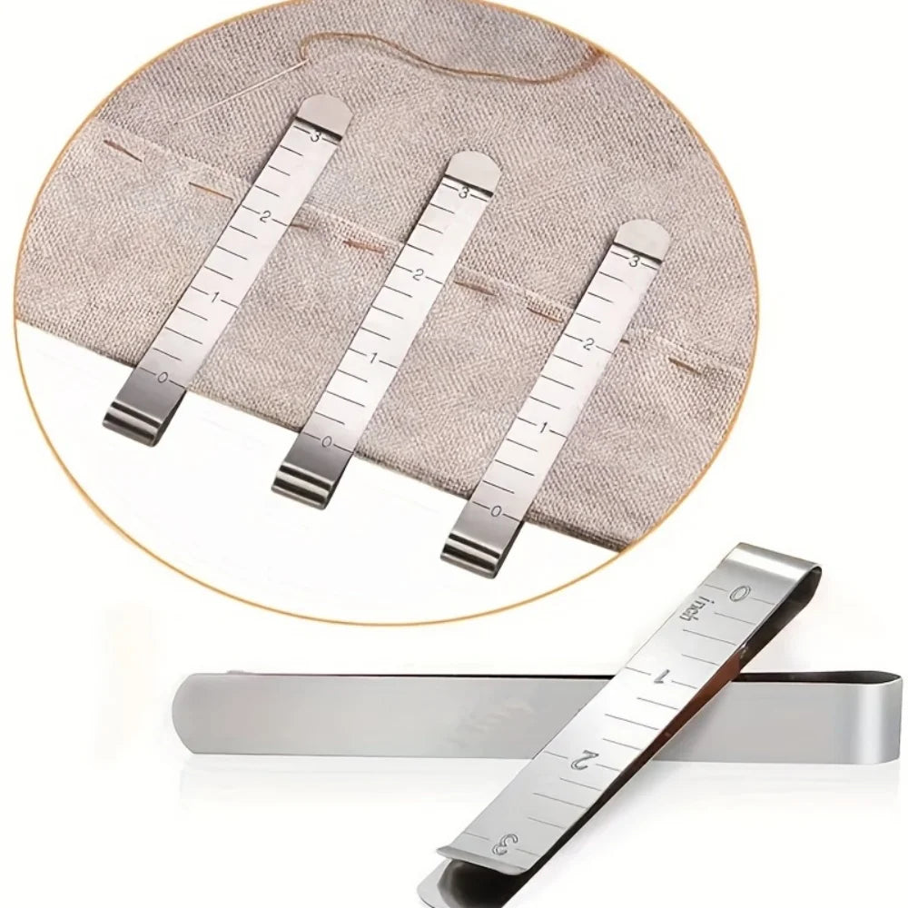 5 Stainless Steel Hemming Clips Sewing Supplies Measuring Ruler DIY