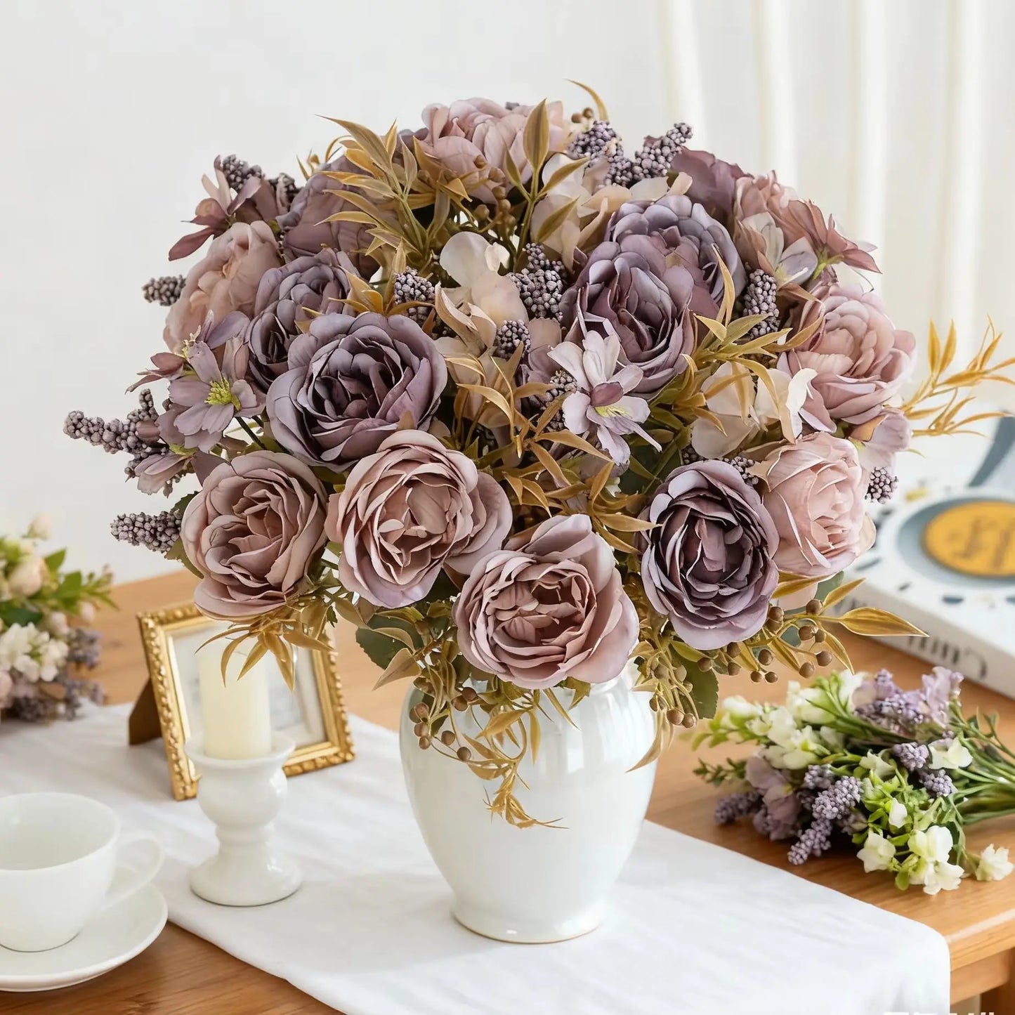 Silk Rose & Peony Artificial Bouquet – Wedding & Home Decor