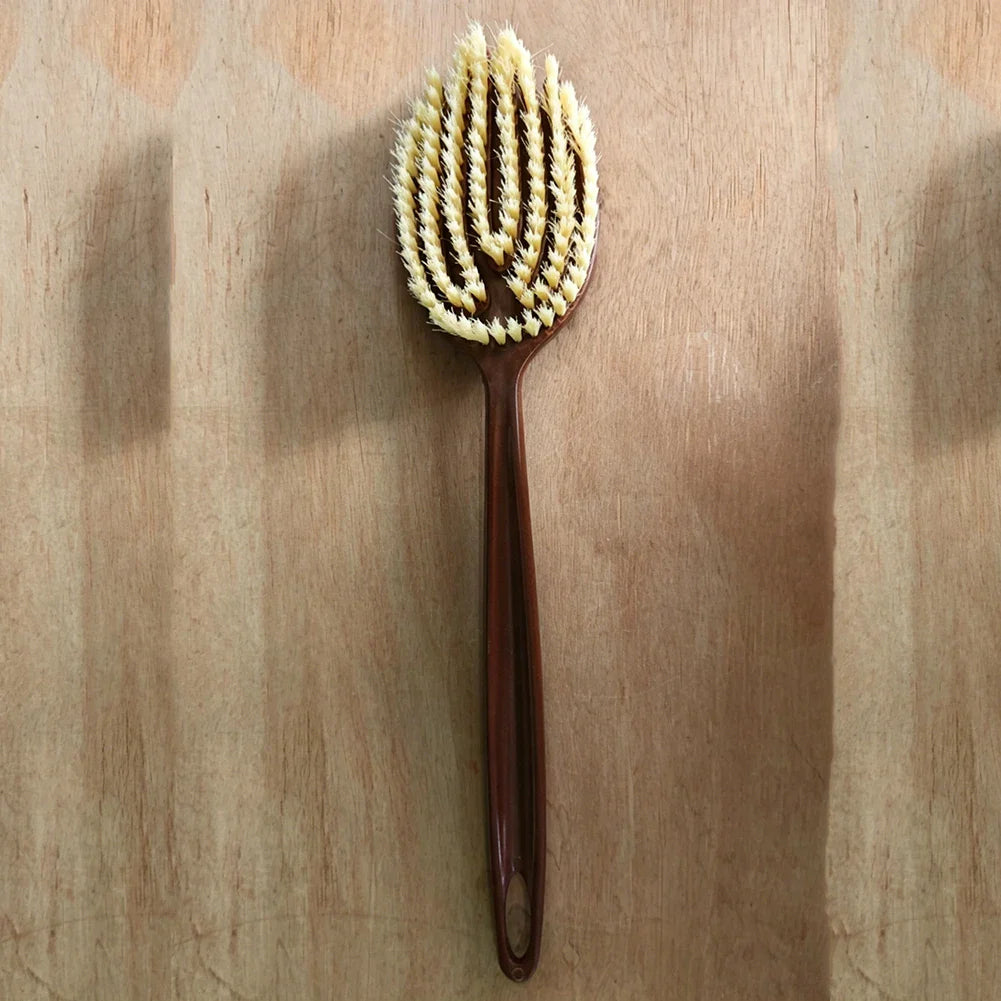 Natural Coconut Bristle Body Brush – Long Handle Back Scrubber