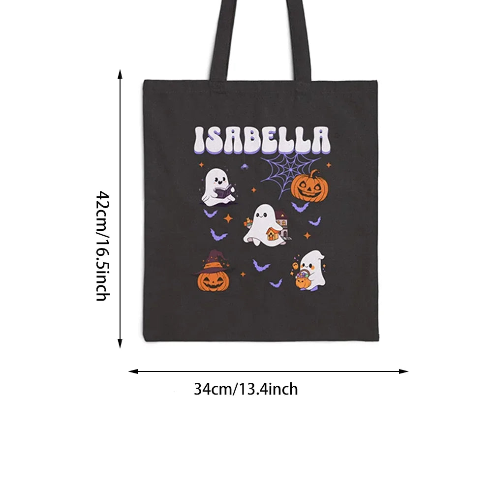 Personalized Halloween Ghost Pumpkin Canvas Tote Trick or Treat Bag