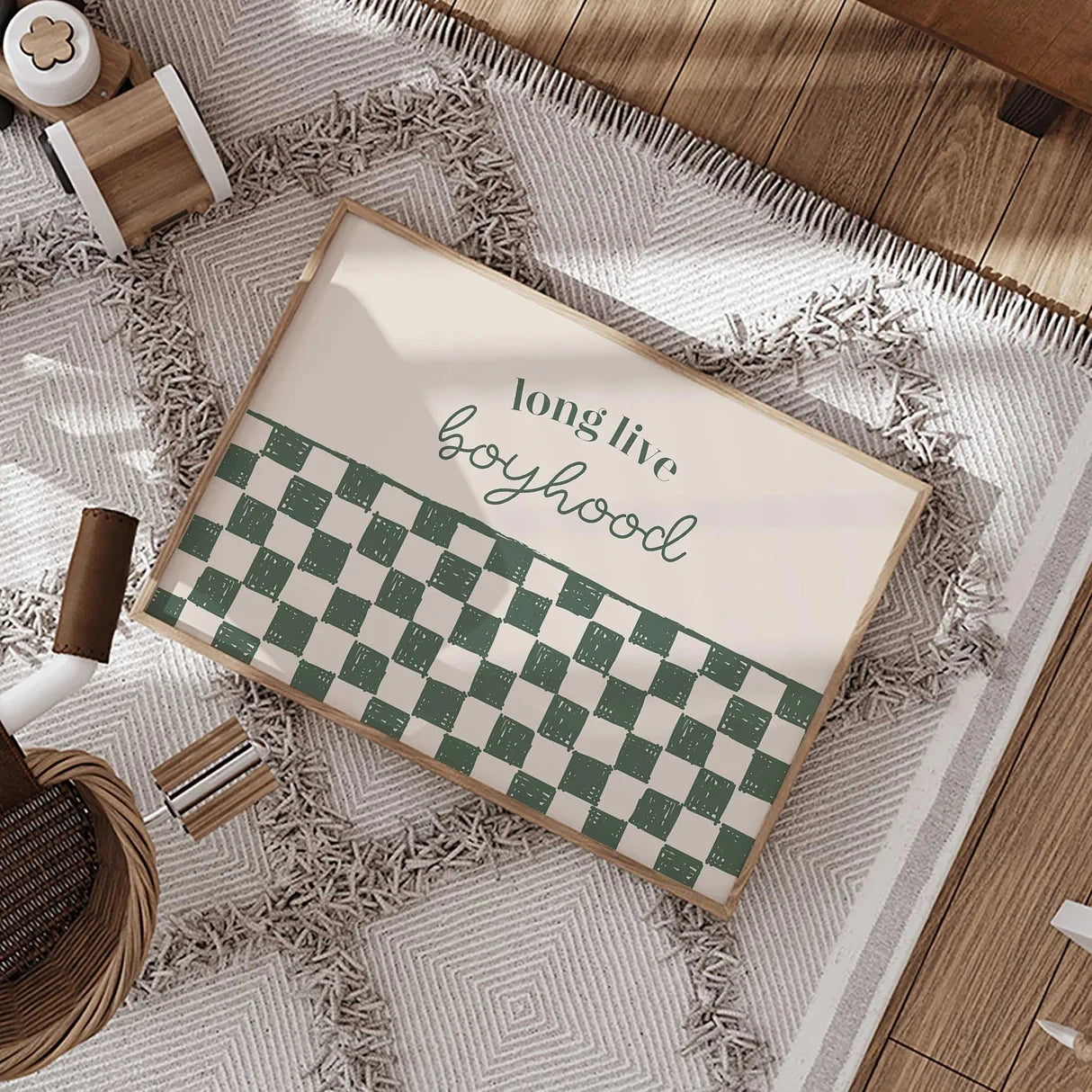Modern Long Live Boyhood Print – Green Checkered Wall ArtWall Art Print Canvas Painting Poster Picture For Kids Room Home Decor Peaceful Pleasures Health and Wellness