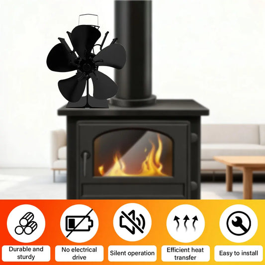 5-Blade Heat Powered Stove Fan for Wood Log Burner Fireplace Quiet Environmental Fan Heater Tool Efficient Heat Distribution Peaceful Pleasures Health and Wellness