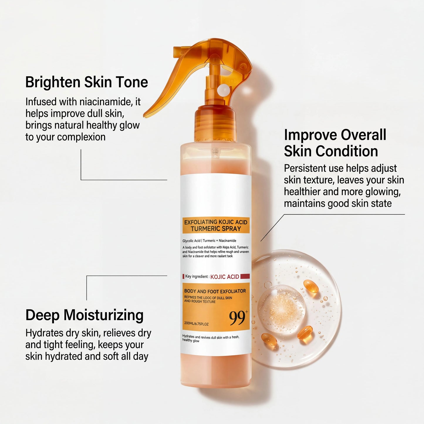 Kojic Acid Turmeric Exfoliating Brightening Spray Serum 200ml