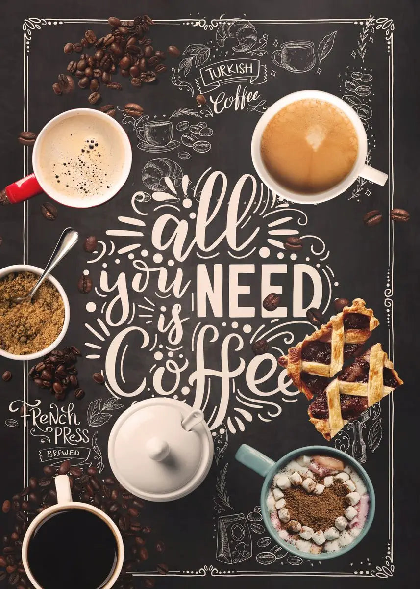 Nordic Coffee Canvas Wall Art | Café Kitchen Chalkboard Print