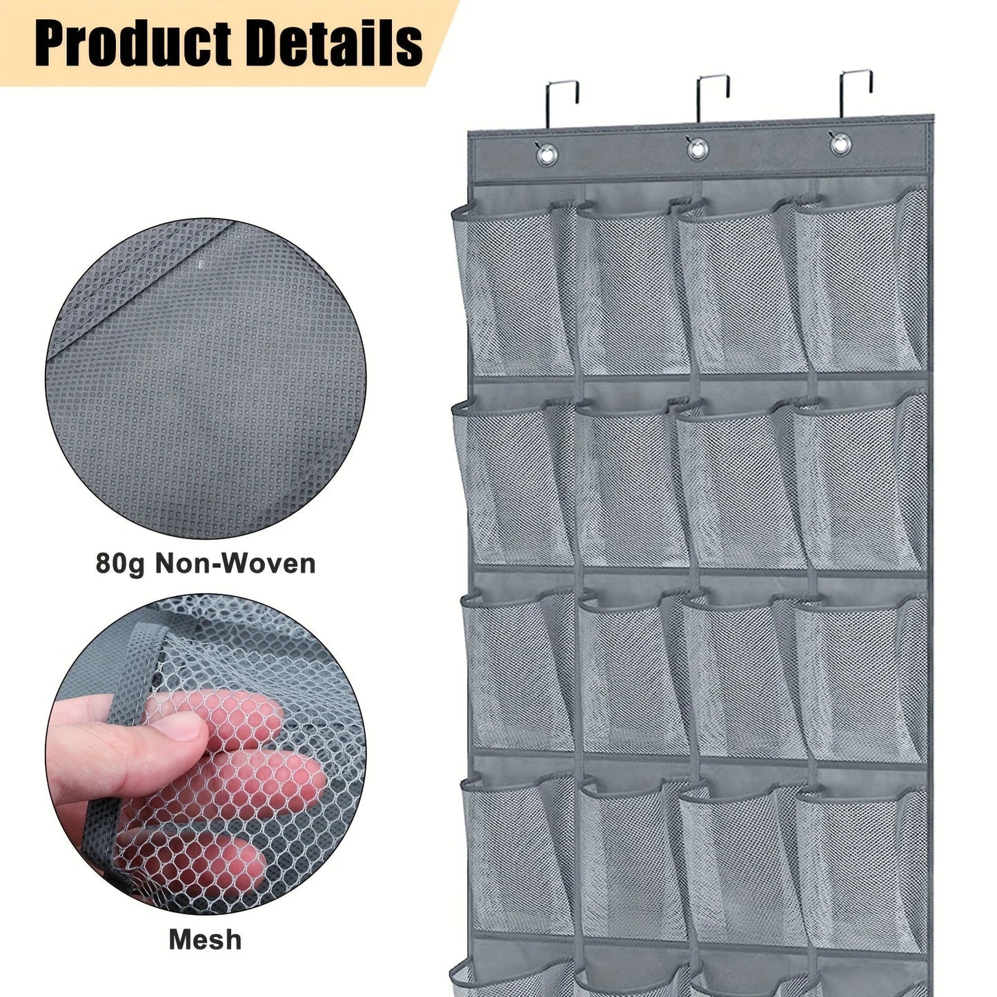 28-Pocket Over-The-Door Hanging Shoe Organizer | Mesh Storage
