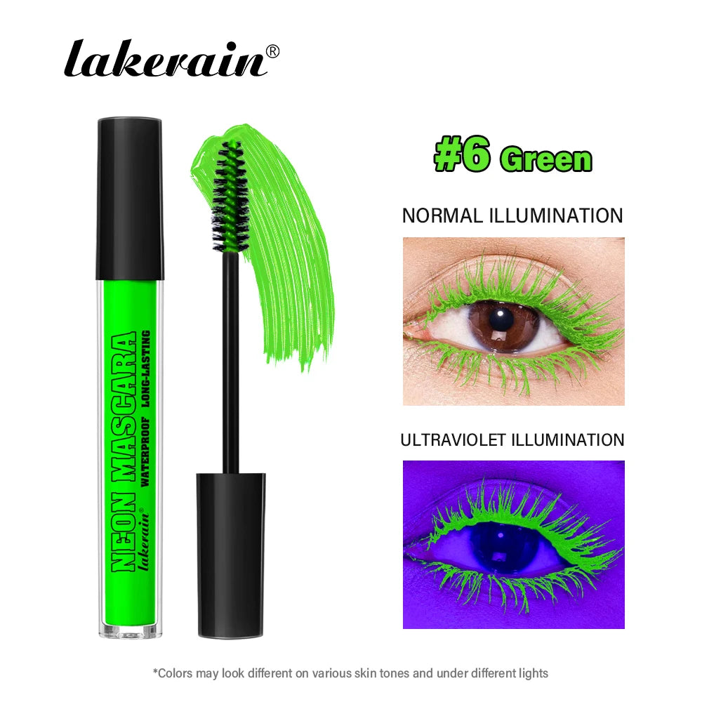 Fluorescence Mascara Waterproof Eyelash Long Lasting Fast Dry Colorful Neon Eyelashes Curling Lengthens Eye Lashes Cosmetics Peaceful Pleasures Health and Wellness 6 green