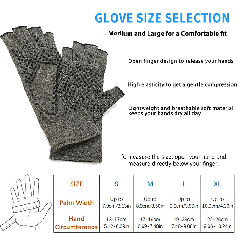 1 Pair Half Finger Compression Gloves Grey Relieve Arthritis Pain Instantly with Anti-Slip Pressure Gloves for Men and Women Peaceful Pleasures Health and Wellness