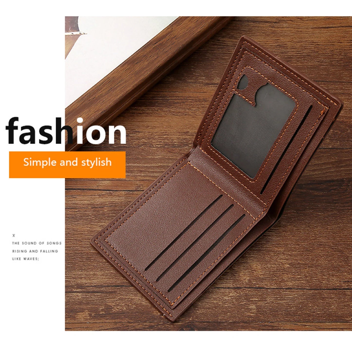 Men's Slim Wallet Short Horizontal Design Multiple Card Slots Large Capacity Soft Leather Business Money Clip Peaceful Pleasures Health and Wellness