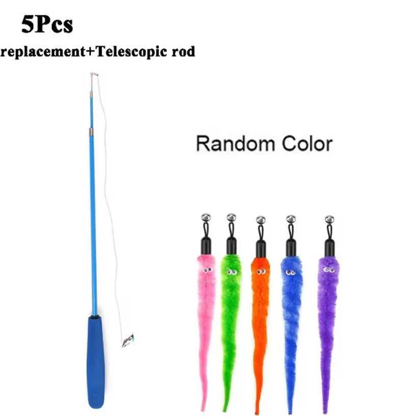 Worm Cat Teaser Toy Replacement Heads – Plush Wand Refills Cat Wand Toy Refill Peaceful Pleasures Health and Wellness 6Pcs Multicolor