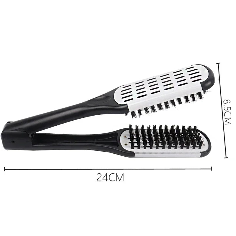 Pro Hairdressing Straightener Nylon Hair Straightening Double Brushes V Shape Comb Clamp Not Hurt Styling Tools DIY Home Peaceful Pleasures Health and Wellness