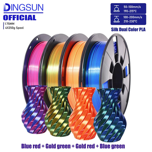 Silk Dual Color PLA Filament 1.75mm – 4 Spools | DINGSUN 3D