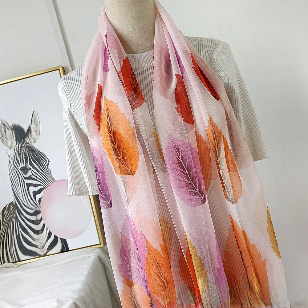 Women's Ink Lotus Chiffon Scarf – Lightweight Floral Print