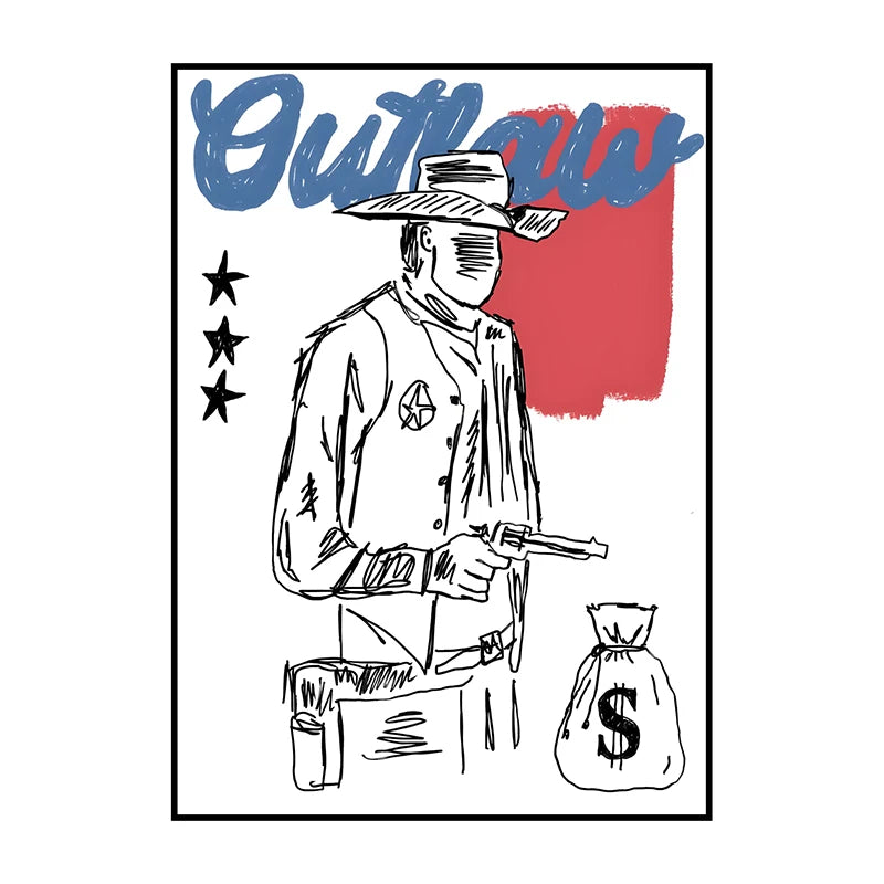 Western Cowboy Canvas Wall Art | Vintage Retro Poster Print