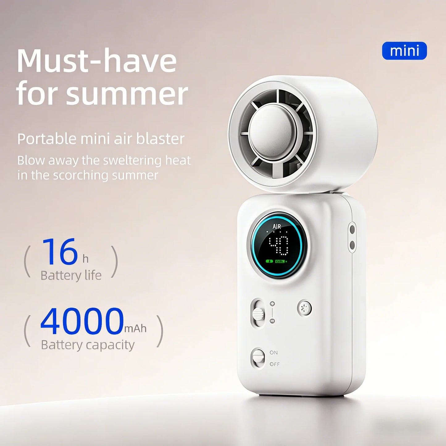 Portable Mini Handheld Fan 4000mAh High Speed Cooling LED Display 100 Adjustable Settings USB Rechargeable Desk Fan Travel Peaceful Pleasures Health and Wellness
