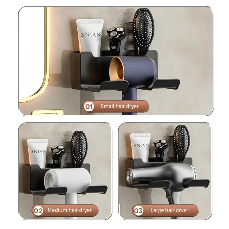 Wall-Mounted Hair Dryer Holder & Bathroom Organizer