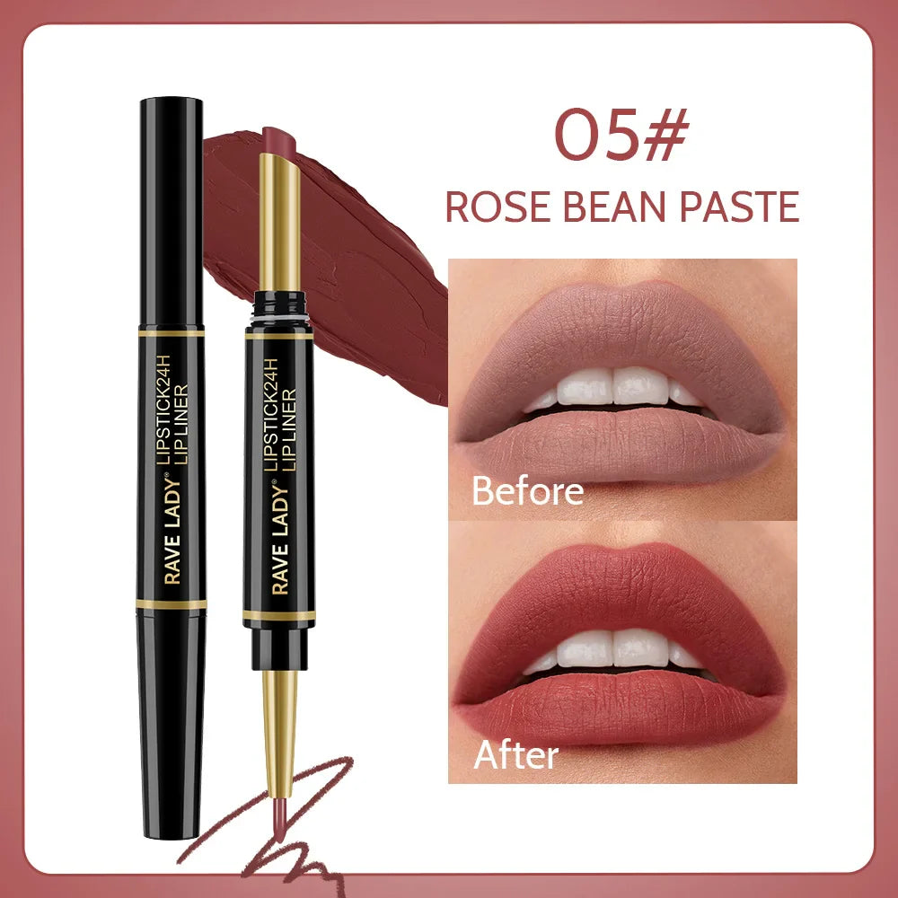 Rave Lady 2-in-1 Matte Lipstick & Lip Liner Pencil – 6 Shades