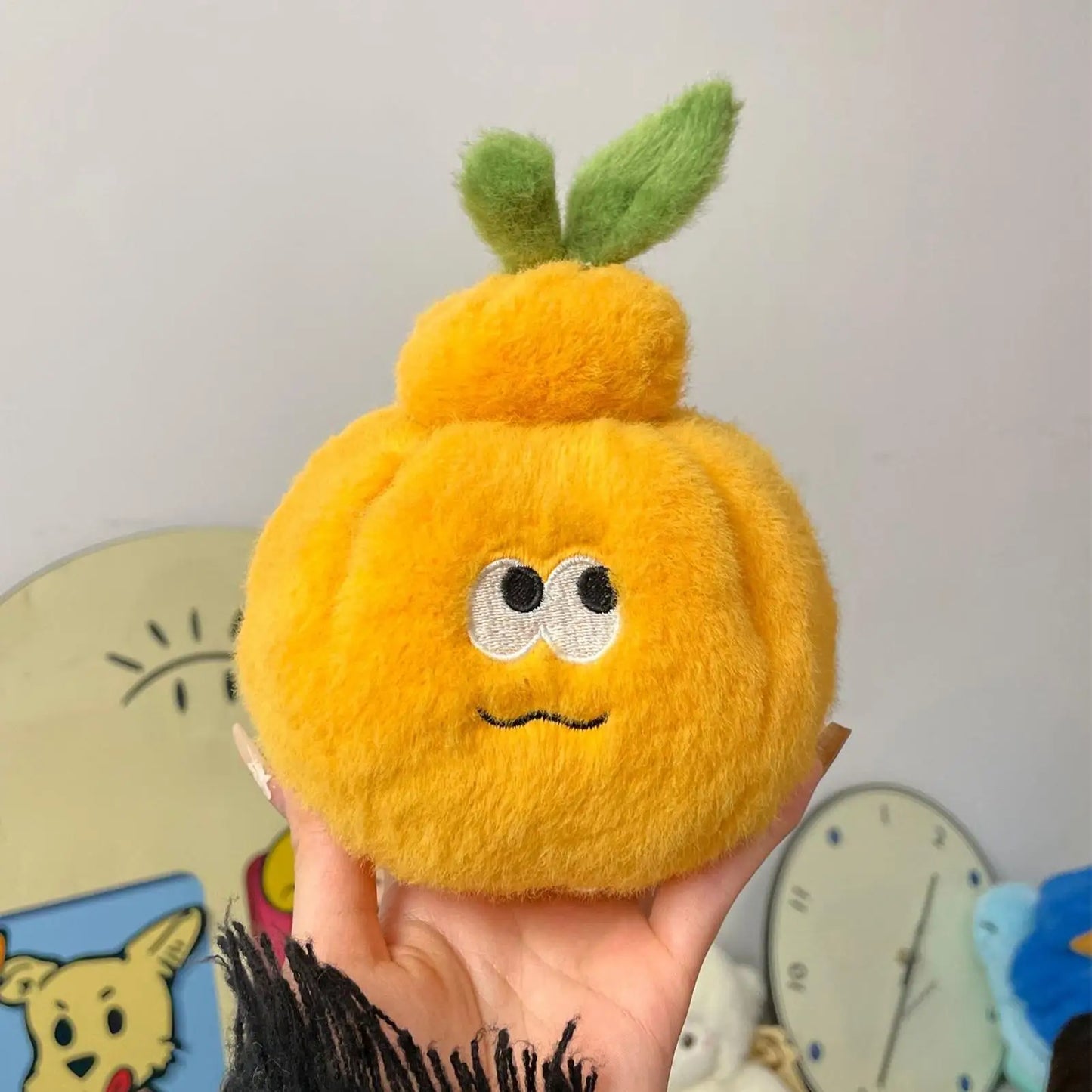 Peelable Orange Plush Keychain | Cute Fruit Bag Charm with Worm