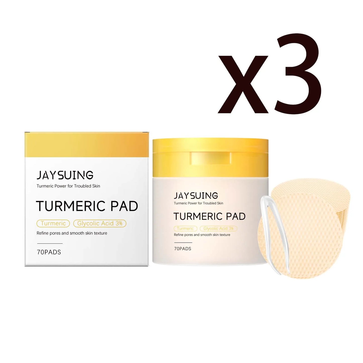 Turmeric Pore Cleaning Cotton Pad Soothe Skin Improve Skin Tone Clean Pores Prevent Pore Blockage Facel Exfoliating Cotton Pads Peaceful Pleasures Health and Wellness 3x70PADS