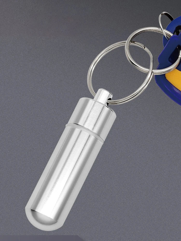 Keychain Pill Box Case Bottle Portable Waterproof Elderly First Aid Pill Case Aluminum Alloy for Outdoor Travel Camping Peaceful Pleasures Health and Wellness