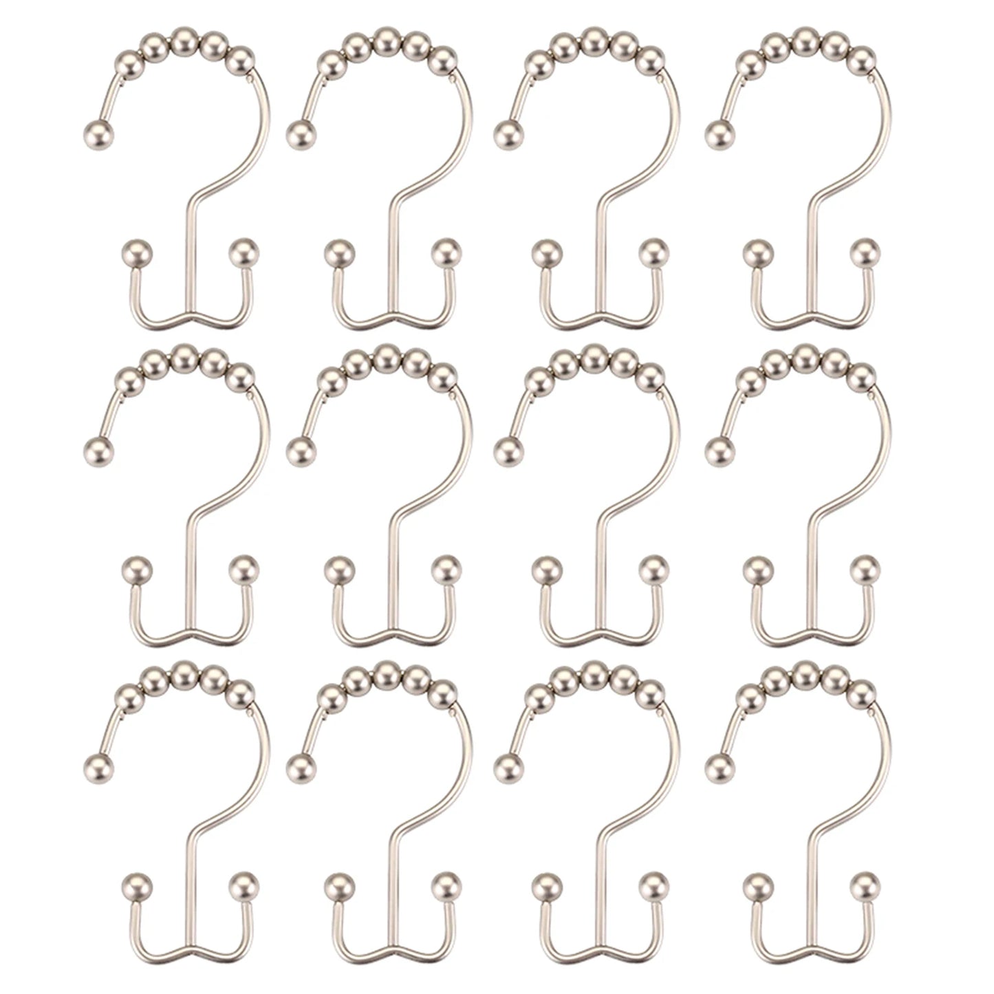 12pcs Metal Double Sided Shower Hooks Glides Rollers Multipurpose Rustproof Shower Curtain Rings For Shower Liner Curtain Rods Peaceful Pleasures Health and Wellness Brushed As Shown