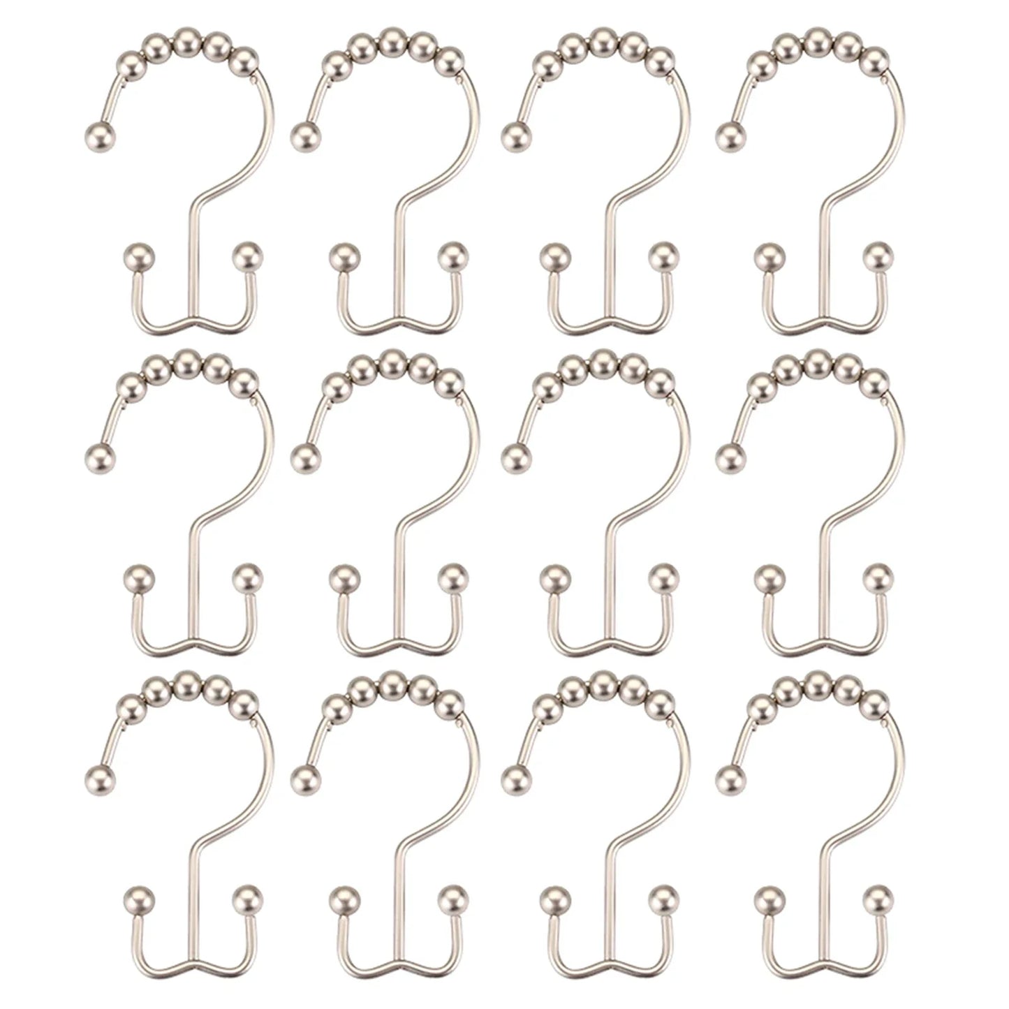 12-Pack Double-Sided Shower Curtain Hooks | Rustproof Stainless Steel