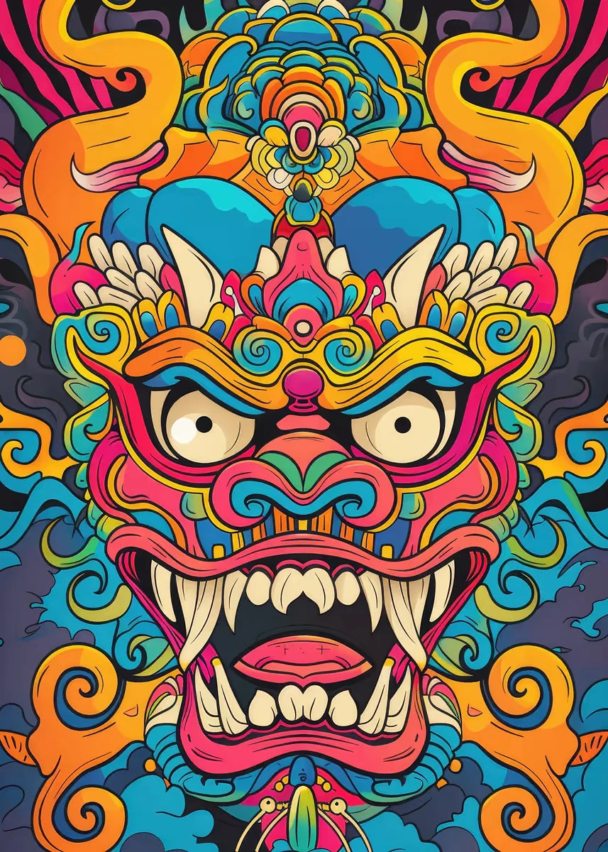 Japanese Oni Samurai Yokai Mask Canvas Wall Art Poster Print Canvas Wall Art Print Peaceful Pleasures Health and Wellness DM95-2 40x50cm Unframed