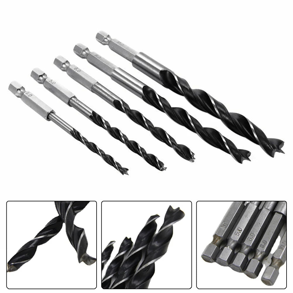 Drill Bit 4- Three Point Woodworking Bits 1 4 Hex Shank Wood HCS