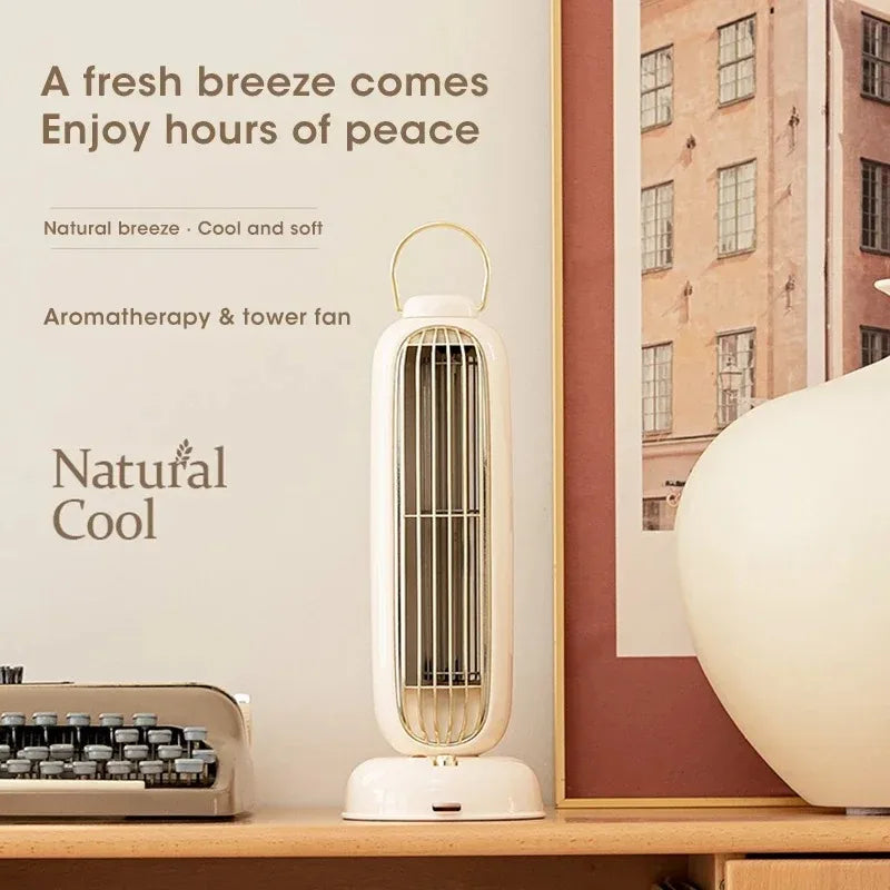 Portable USB-C Rechargeable Mini Tower Desk Fan 3600mAh Battery Cooling for Office Home Travel Camping Peaceful Pleasures Health and Wellness