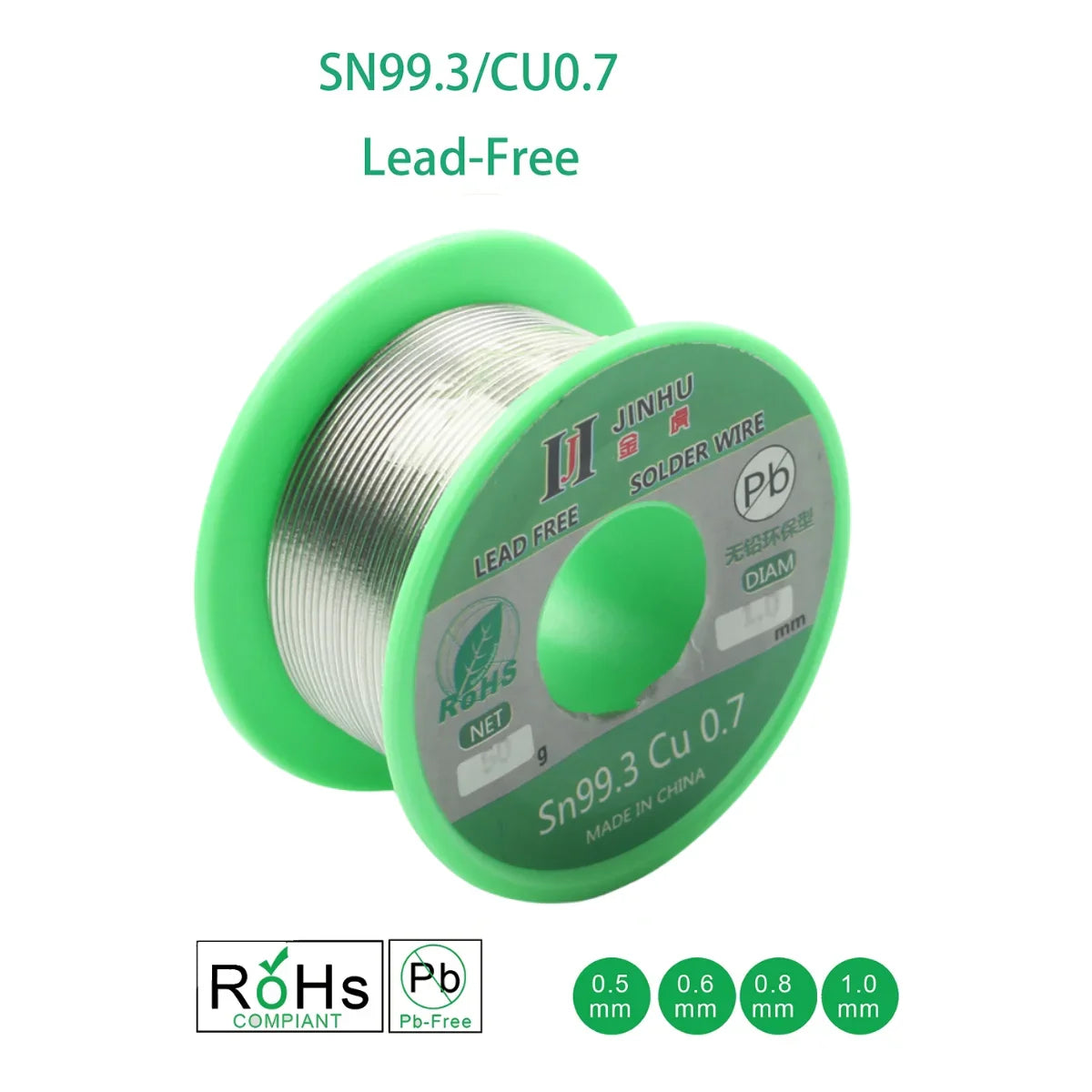 50g Lead-Free Solder Wire 0.5/0.8/1.0mm Rosin Core RoHS
