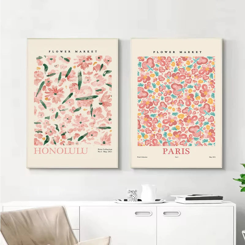 Flower Market Paris New York City Name Poster Print Abstract Plant Wall Art Canvas Painting Picture Living Room Home Decoration Peaceful Pleasures Health and Wellness