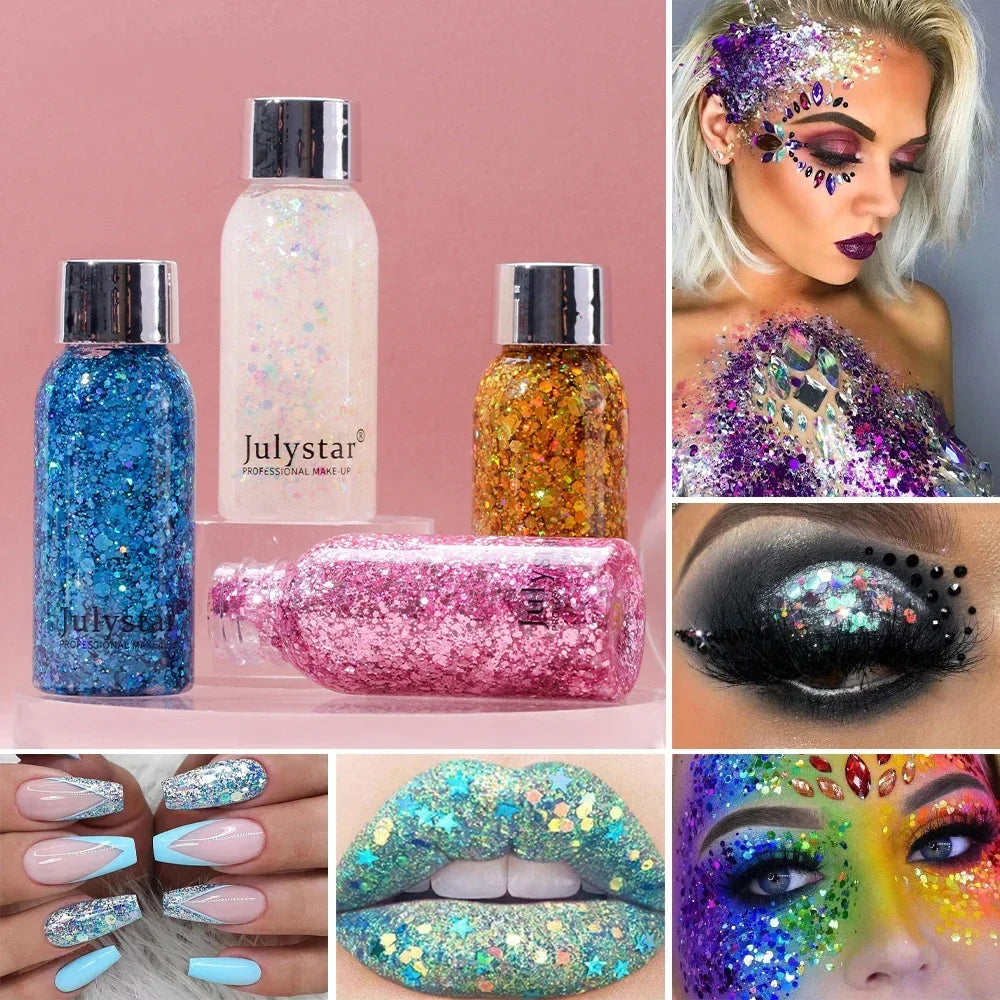 Body Glitter Sequins Gel Longlasting Liquid Face Shimmer Multicolor Eye Shadow for Party Music Festival Makeup Accessory 30ml Peaceful Pleasures Health and Wellness