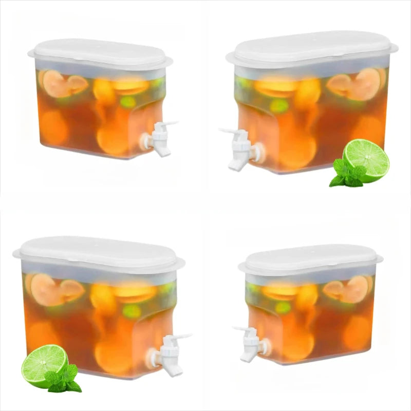 3.5L Capacity Fridge Drink Dispenser with Spout Refrigerator Cold Kettle with Faucet Refrigerator Beverage Container for Peaceful Pleasures Health and Wellness 4pcs