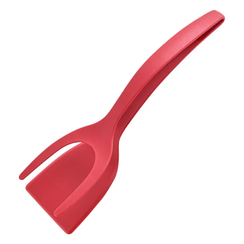 2 In 1 Shovel Clip Silicone Grip Flip Tongs Egg Steak Spatula Tongs Clamp Pancake Fried Turners Cooking Tool Kitchen Accessories Peaceful Pleasures Health and Wellness Red