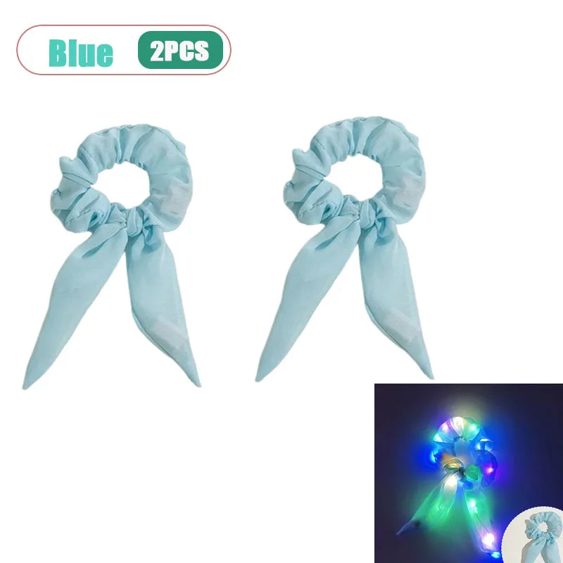 LED Light-Up Bow Scrunchie | Glowing Hair Tie for Parties