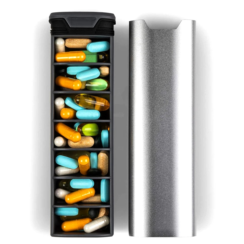 7 Day Weekly Pill Organizer - Premium Stylish Aluminum and Large Capacity Pill Box for Supplements, Pills, Vitamins and Medicine Peaceful Pleasures Health and Wellness