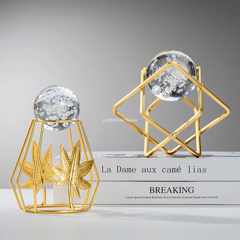 1Pc Modern Light Luxury Living Room Decor Ornaments Wrought Iron Crystal Ball Abstract Model Crafts Desktop Ornaments Home Decor Peaceful Pleasures Health and Wellness