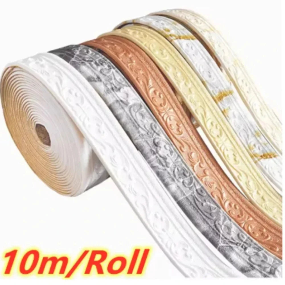3D Self-adhesive Trim Decor 10mx8cmx5mm Wall Border Strip Waterproof