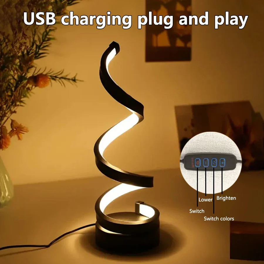 GGBEE Spiral USB LED Desk Lamp – 3 Color Dimmable Light