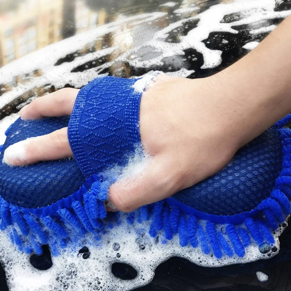 1 Pc Blue Microfiber Chenille Car Wash Sponge Care Washing Brush Pad Cleaning Tool Auto Washing Towel Gloves Styling Accessories Peaceful Pleasures Health and Wellness