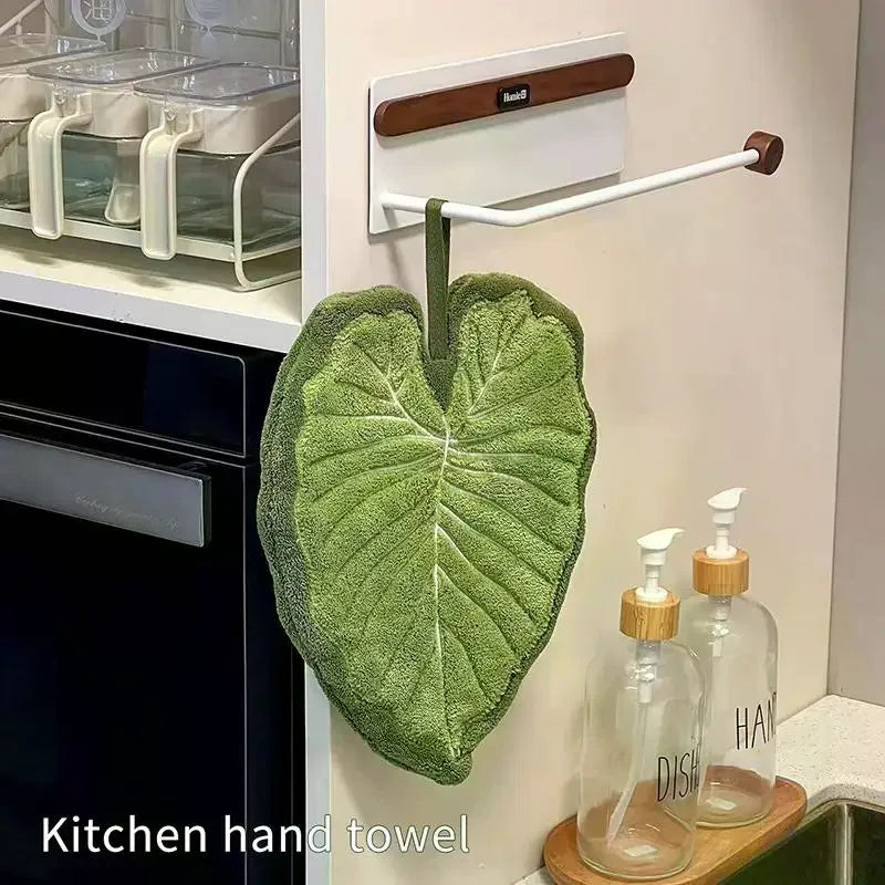 Leaf Hanging Hand Towel | Absorbent Coral Fleece Kitchen & Bath