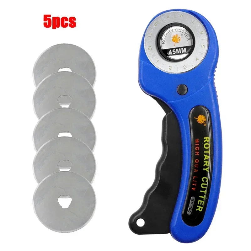 45MM Leather Craft Rotary Cutter Leather Cutting Tool Leather Craft Fabric Circular Blade Knife DIY Patchwork Sewing Quilting Peaceful Pleasures Health and Wellness D with 5 blades