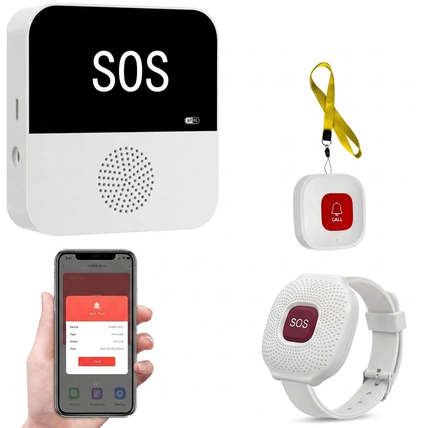 Wireless WiFi Caregiver Pager SOS Emergency Call Button Medical Alert System for Seniors Patients Elderly At Home Peaceful Pleasures Health and Wellness Host And SOS watch