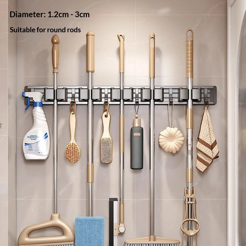 Wall Mounted Mop and Broom Organizer Mop Holder Rack Mop Holder Strong Broom Holder Self with 5 Hooks Organizers Hang Broom Peaceful Pleasures Health and Wellness
