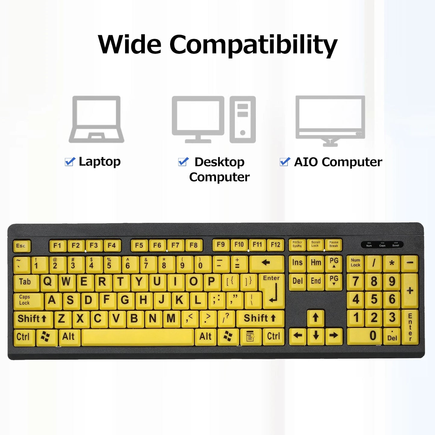 Arealer Large Print USB Keyboard – 104 Keys Low Vision Seniors